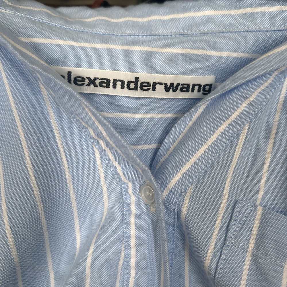 Alexander Wang Light Blue Striped Off-Shoulder Shirt - Picture 3 of 4